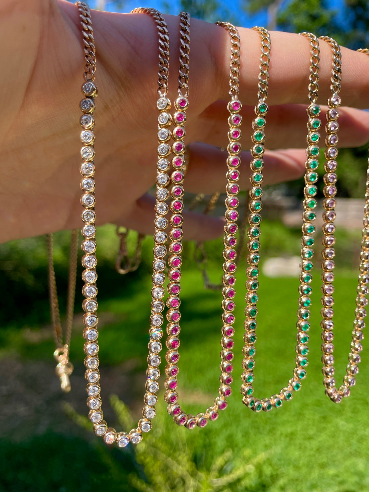 Original 3GOG yellow 14K gold approx 1.5 ctw diamond bubble watch chain necklace, 21.5 inch long with shortening option
