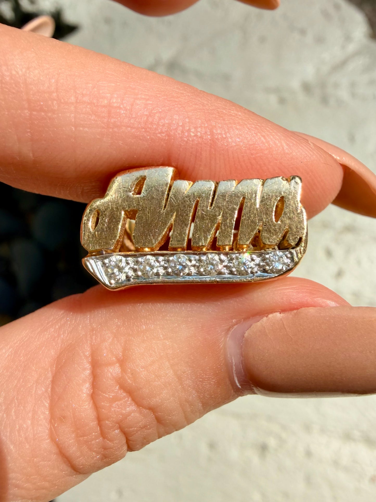 Vintage yellow 14K gold and diamond 'Anna' name ring, size 4.75