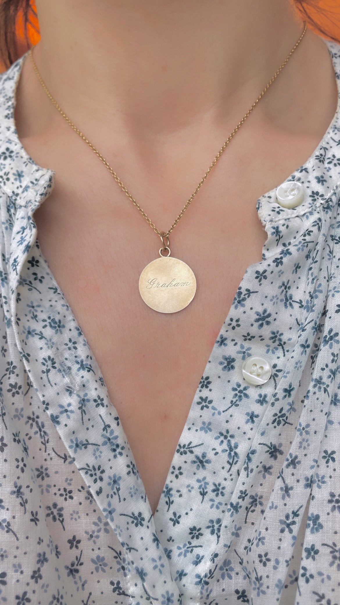 Vintage yellow 14K gold hand engraved name pendants