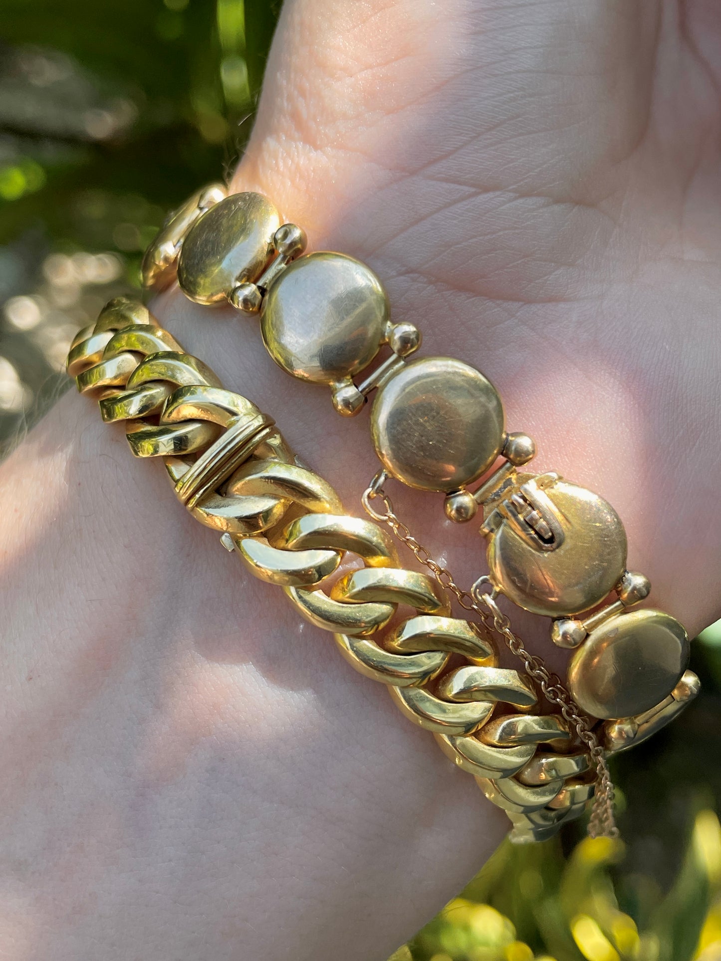 Antique yellow 10K Victorian approx 1.6 ctw old mine cut diamond starburst bracelet, 7 and 7/8 inch