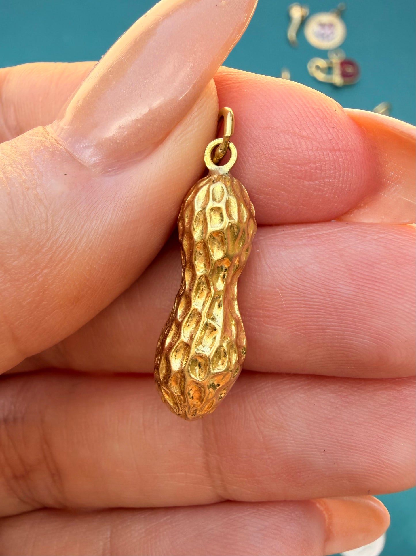 Vintage yellow 18K gold solid peanut charm
