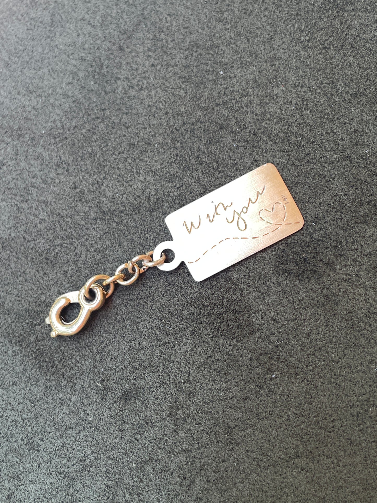 Vintage yellow 14K hand engraved Take Me With You airline tag pendant