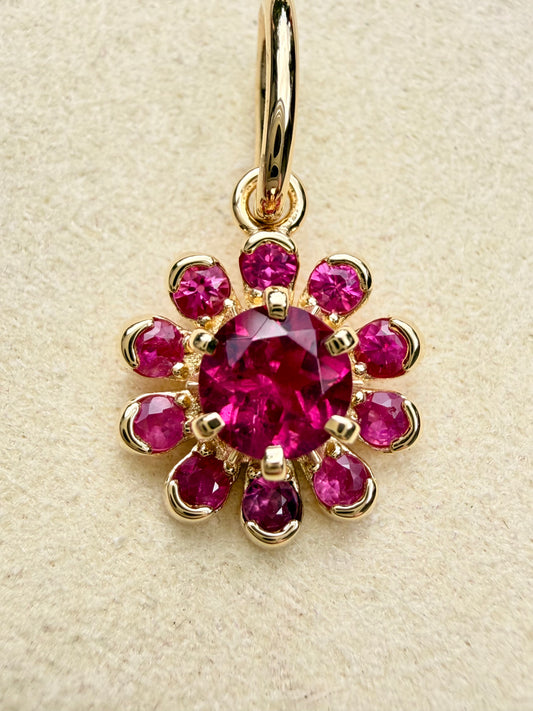 3GOG Natural Rubellite and Pink Sapphire Garden Party Flower Pendant 18K