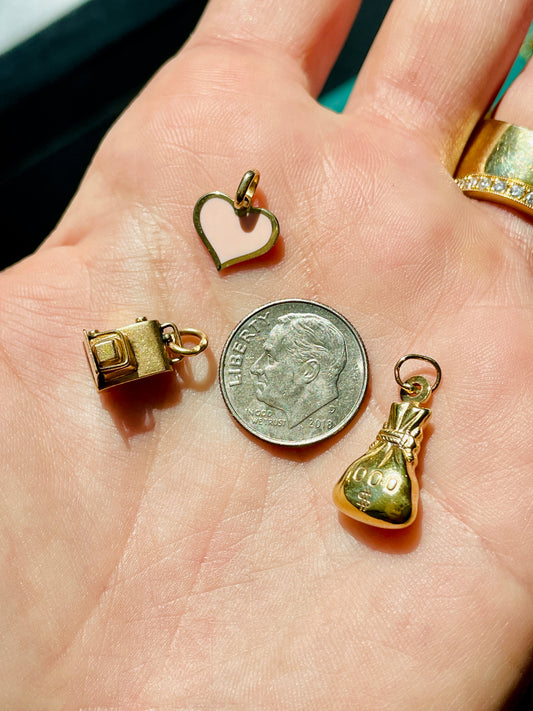 Estate yellow 14K pink enamel double sided heart charm