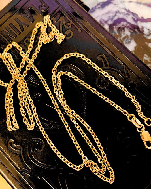 Vintage yellow 14K mini biker link chain, 24 inch