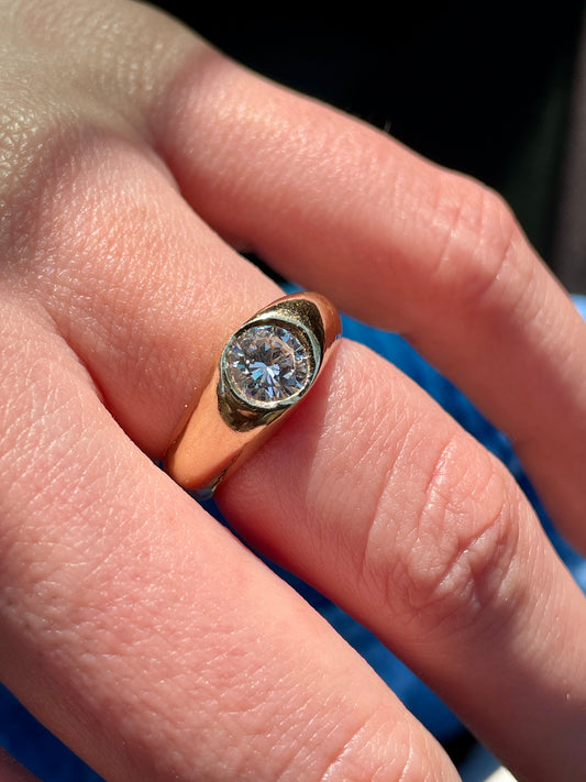 Estate yellow 14K approx .8 ctw flush set diamond ring, size 5.25