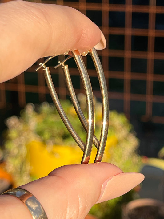 Vintage yellow 14K elongated tube hoops