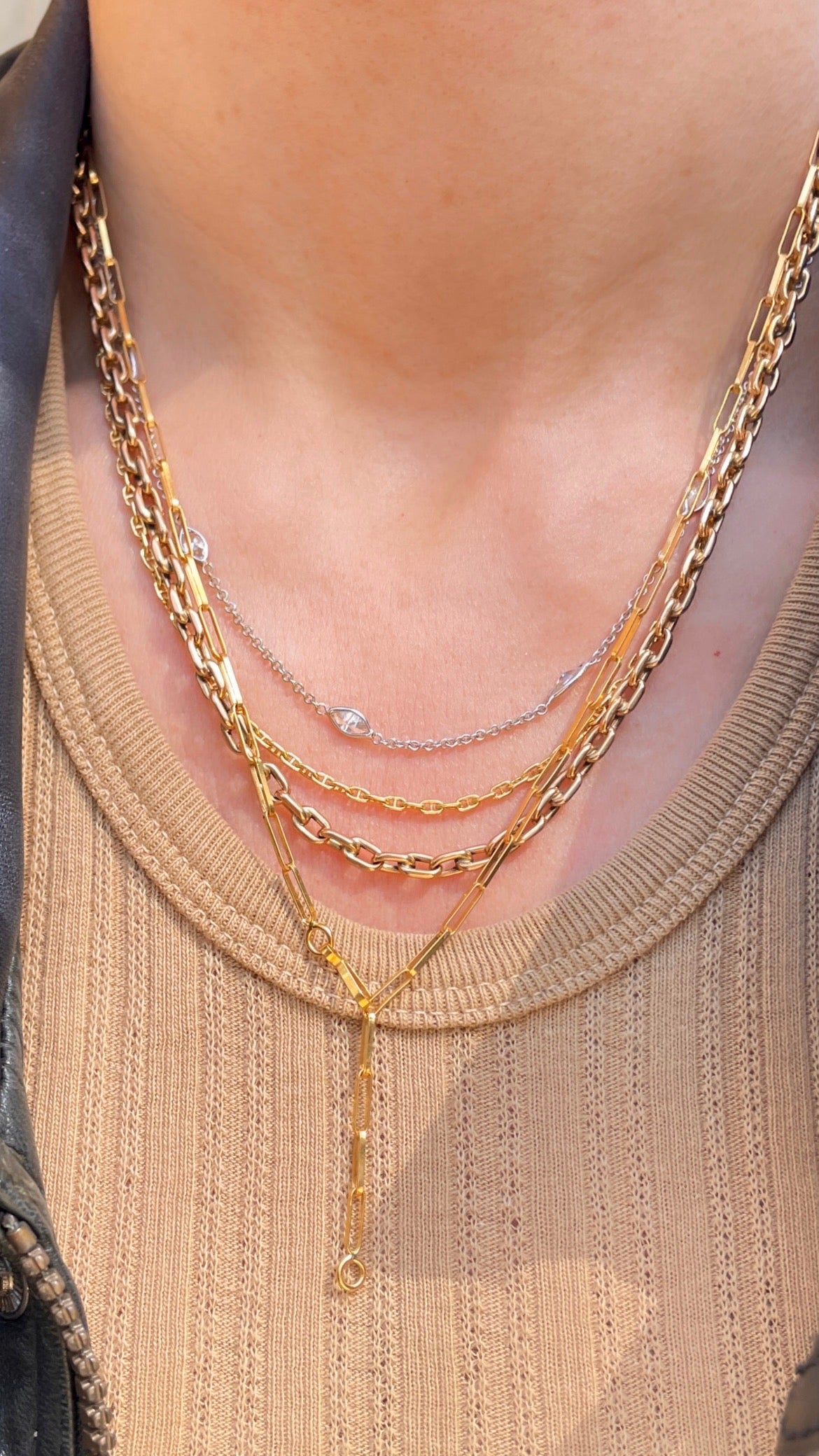 Vintage yellow 19K gold solid paperclip chain, 21.5 inch
