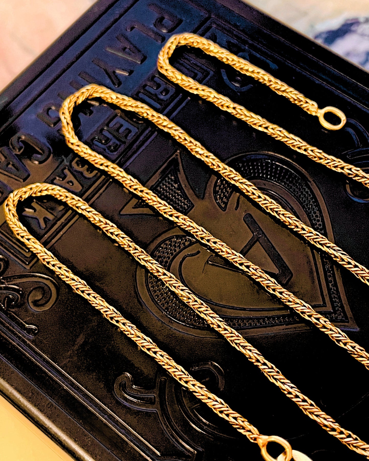 Vintage yellow 18K twist woven link chain, 16 and 1/8 inch