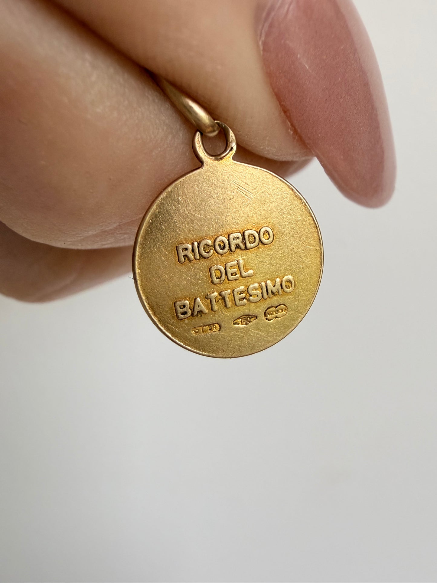 Vintage yellow 18K Baptism mini medal charm