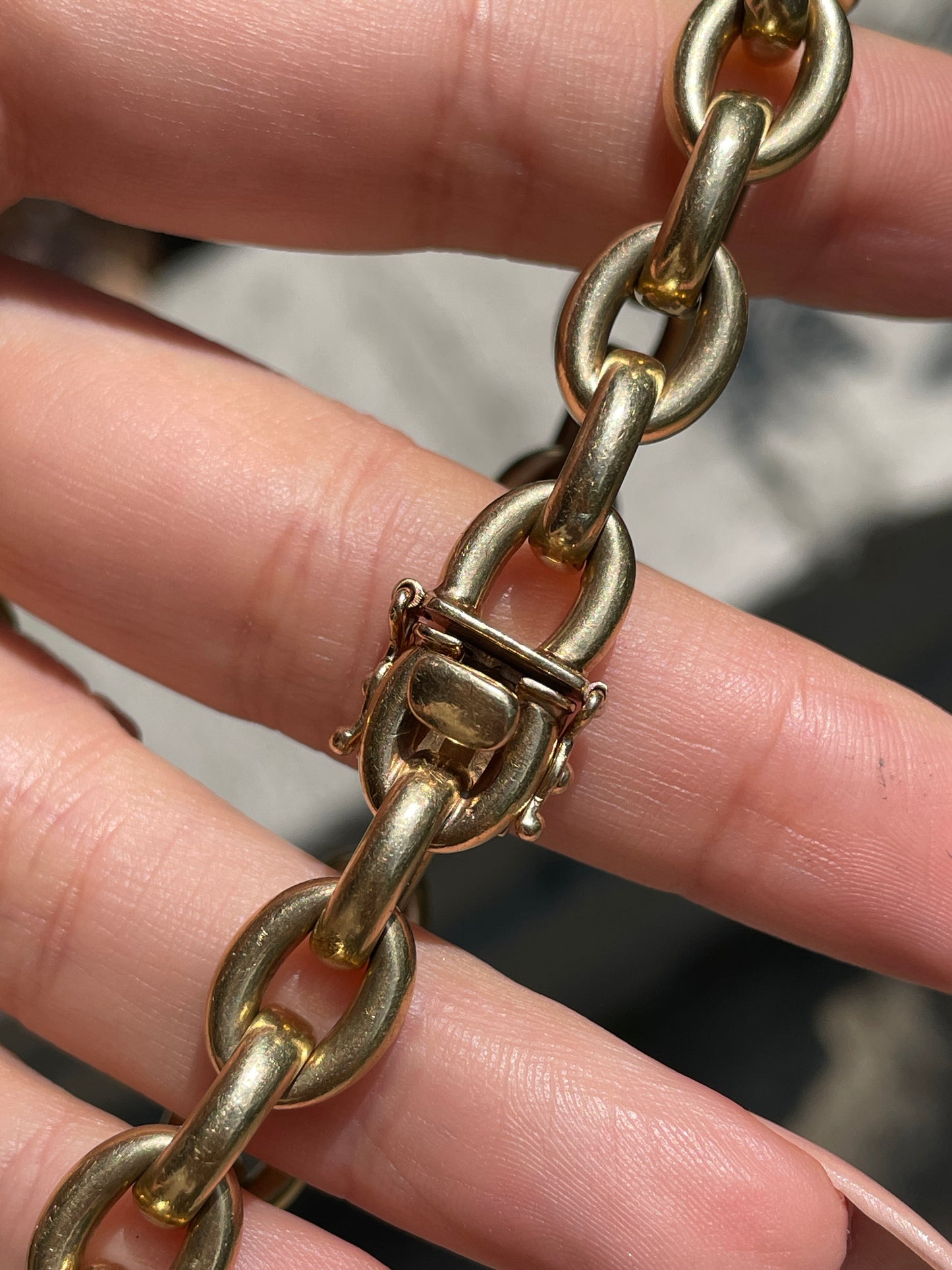 Vintage yellow 14K round cable link bracelet, 8.5 inch and sizable