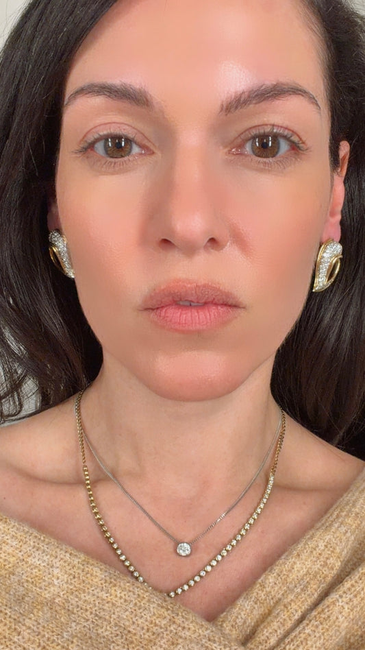 Vintage yellow and white 18K approx 2.4ctw diamond leaf-like heart omega back earrings