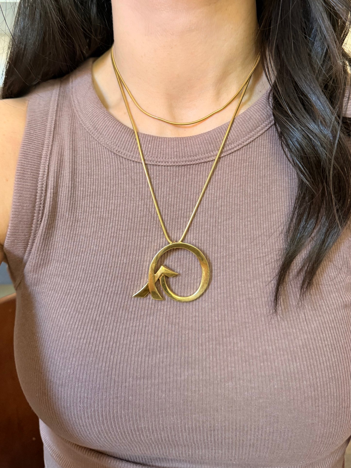 Vintage yellow 18K Paloma Picasso for Tiffany & Co large Arrow pendant on Snake chain, 35 inch long