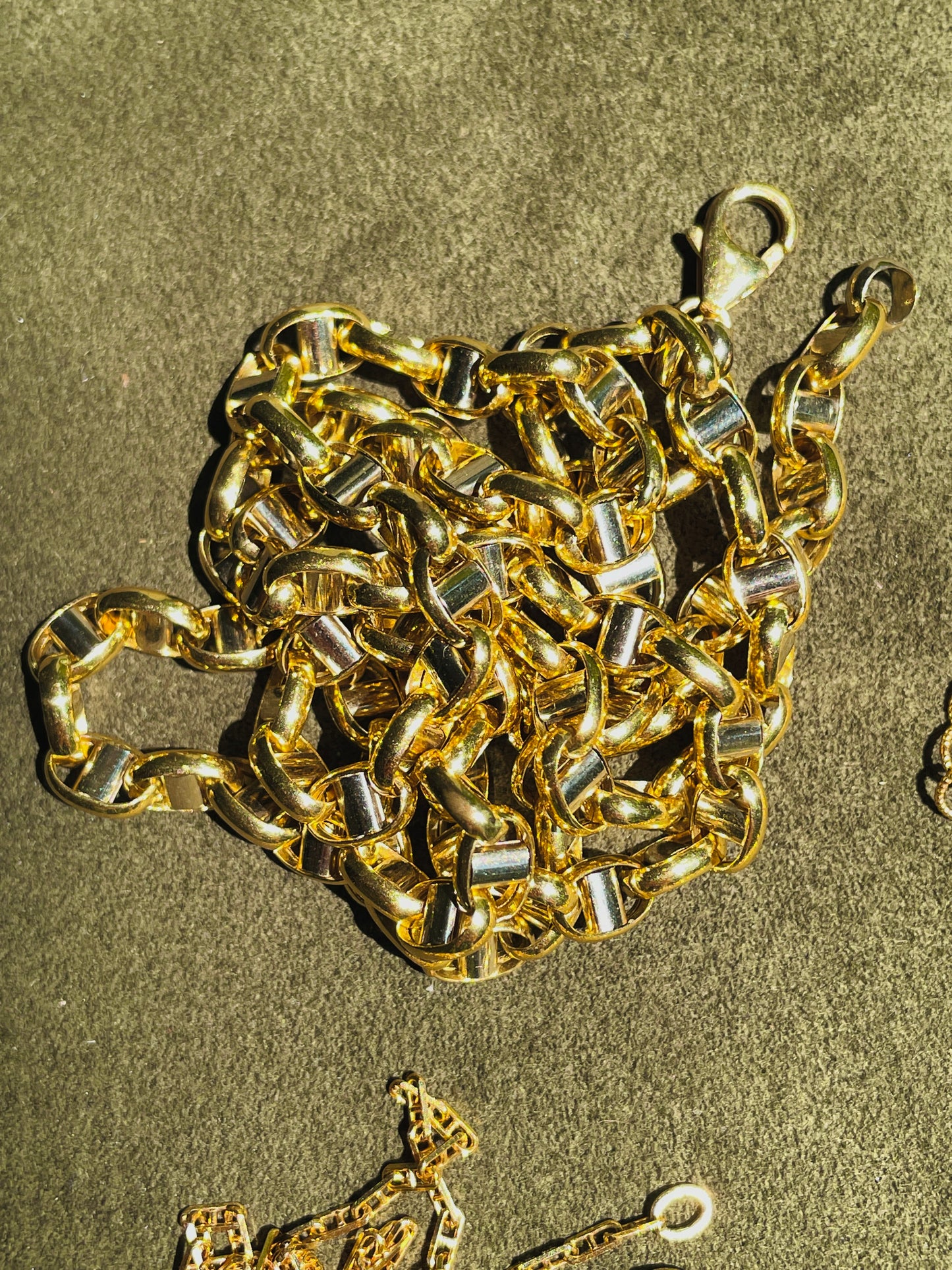 Estate yellow and white 18K round mariner chain, 24 inch