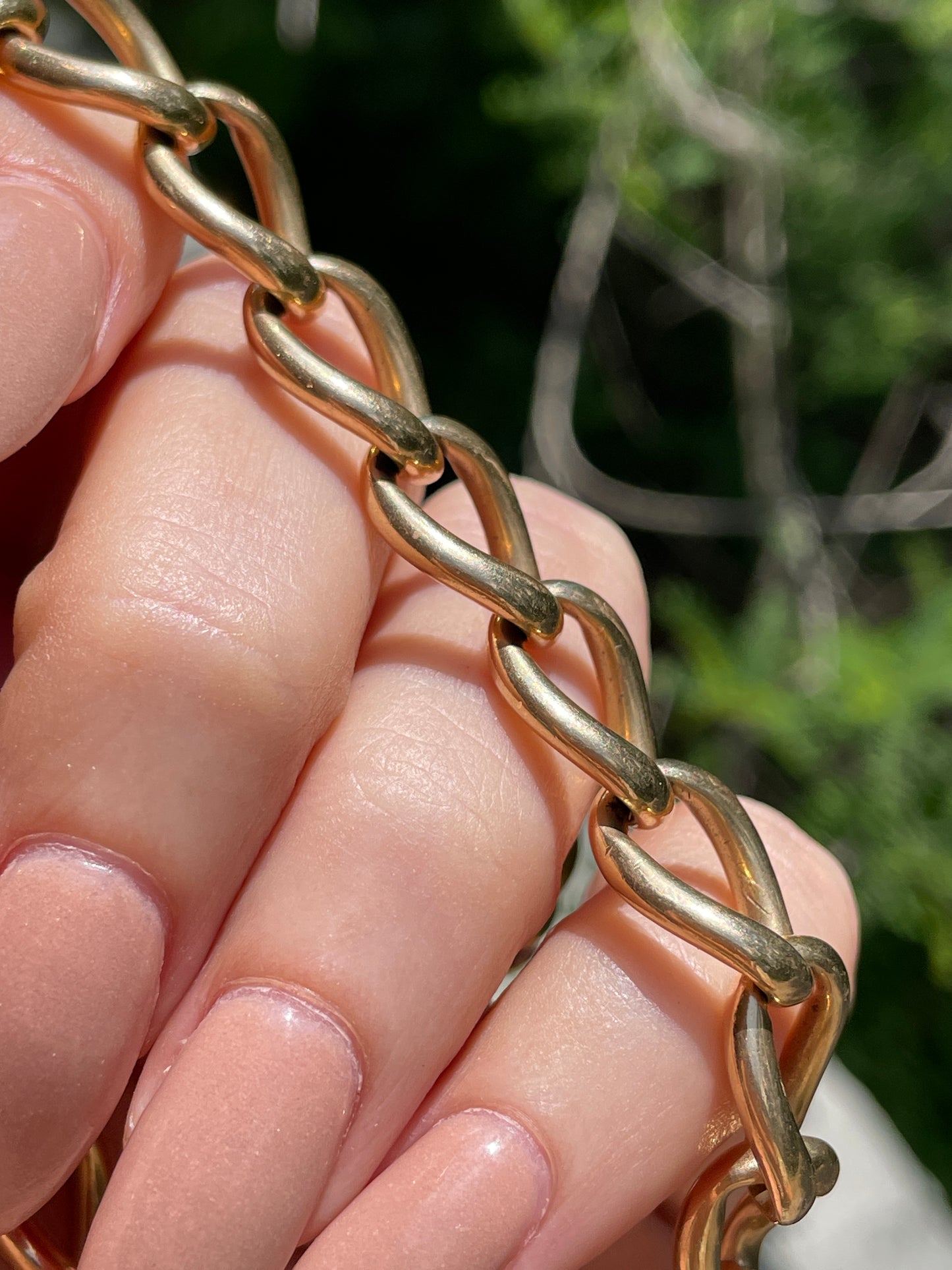 Vintage yellow 14K round open curb link bracelet, 8.25 inch and sizable