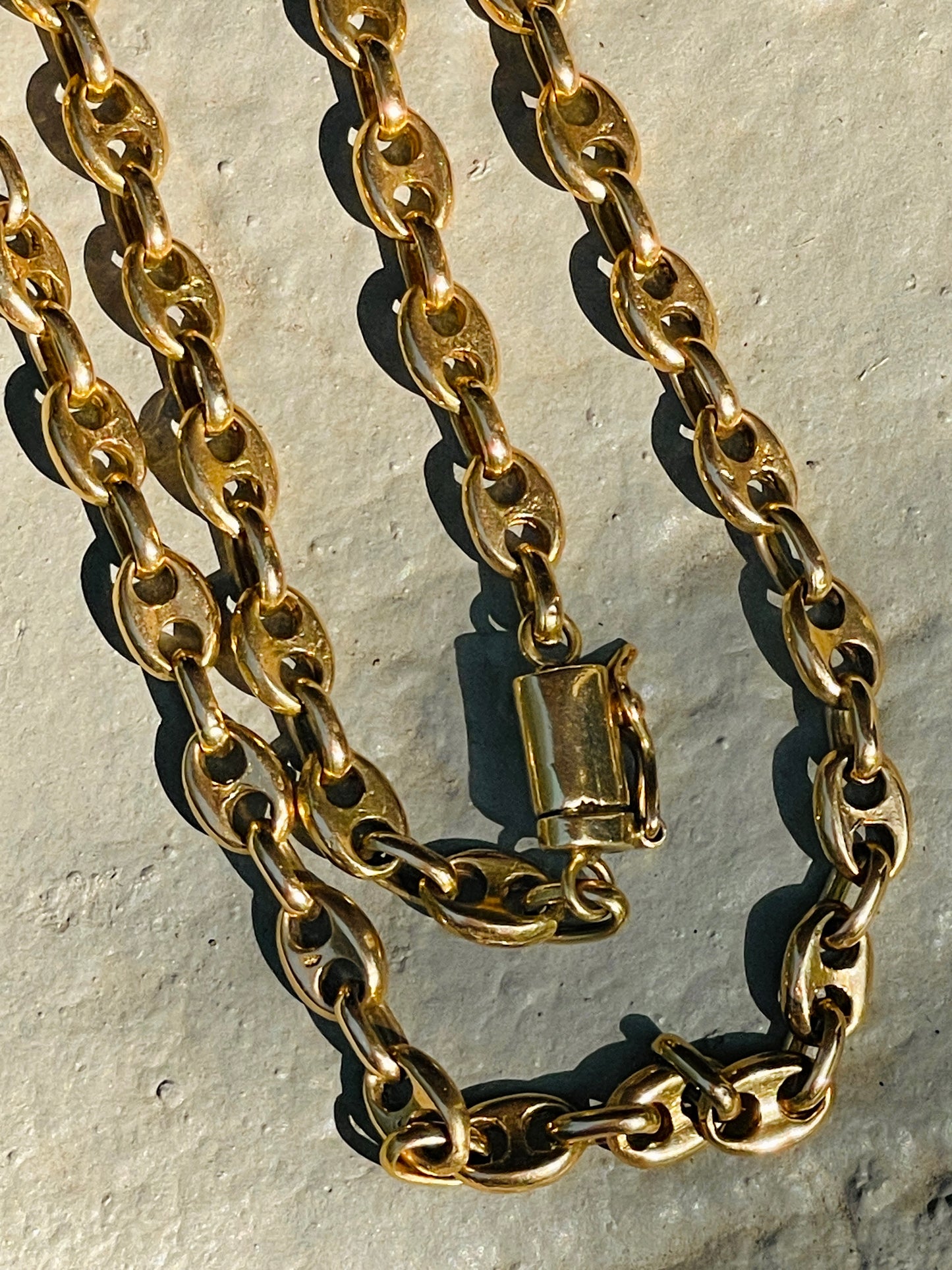 Vintage yellow 14K solid mariner chain, 35.25 inch