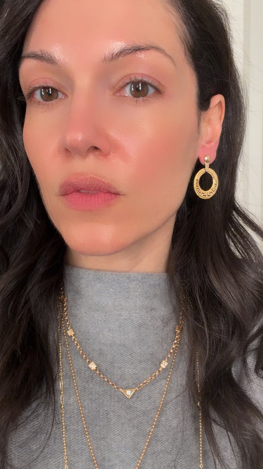 Vintage yellow 14K doorknocker Greek key post earrings