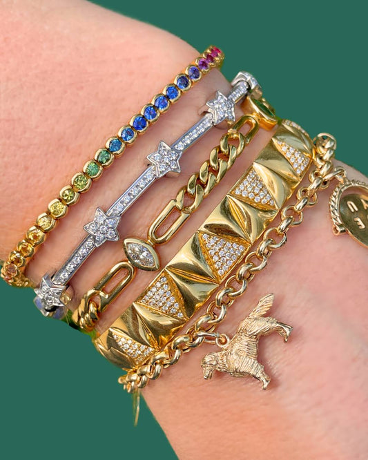 Vintage white 18K diamond star and bar link bracelet, 7 inch