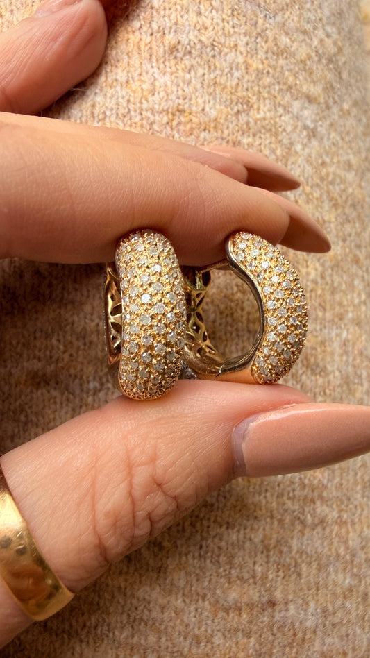 Yellow and white 14K reversible approx 1.2 ctw diamond huggie hoop earrings
