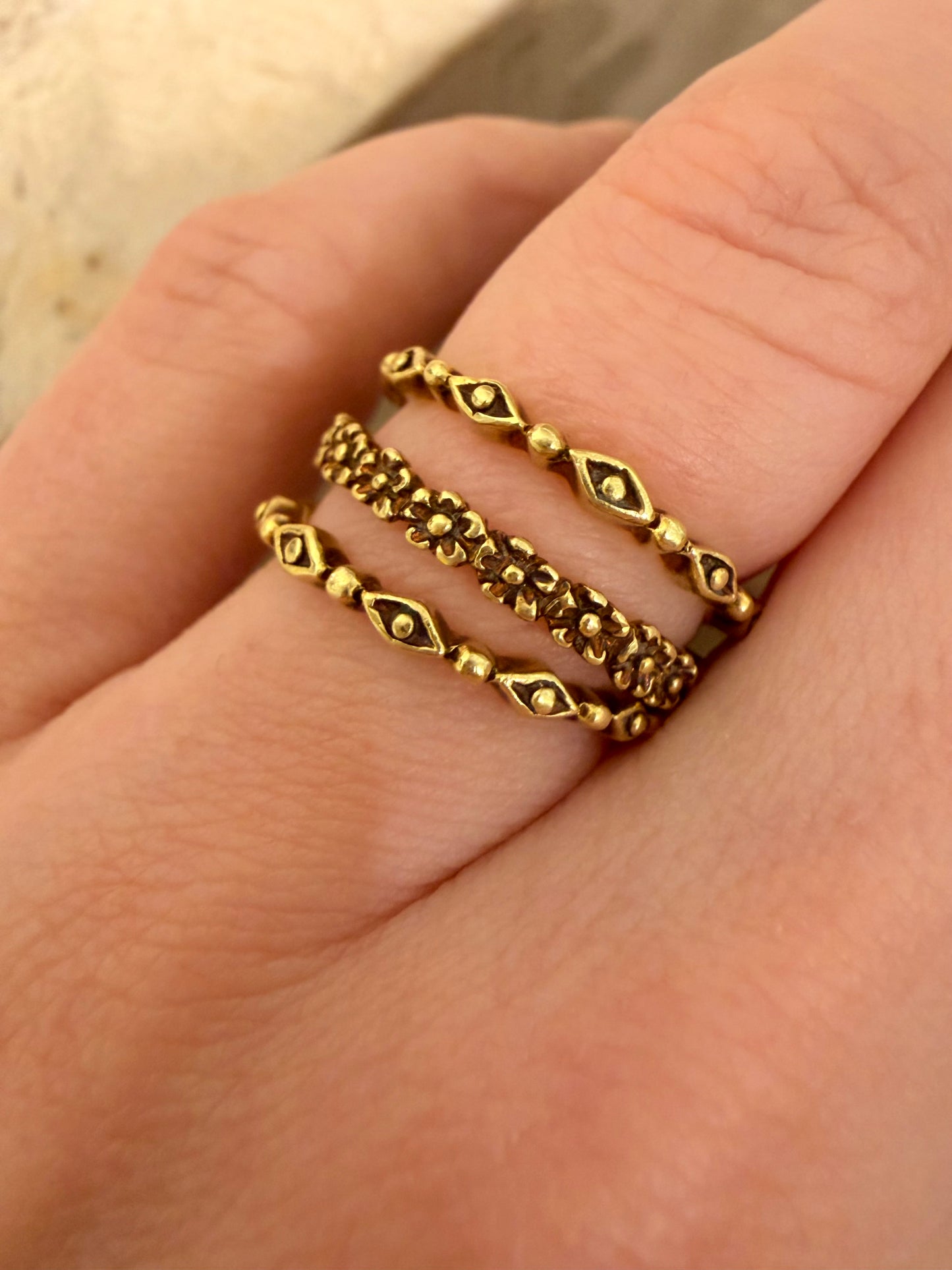 Vintage yellow 18K patterned eternity bands