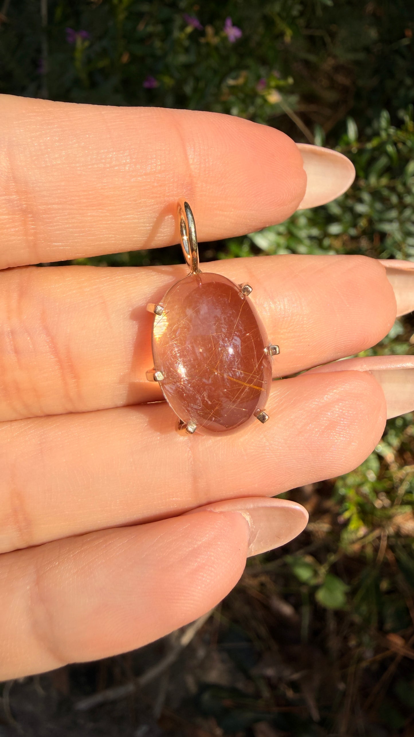 Vintage yellow 14K rutilated quartz cabochon pendant