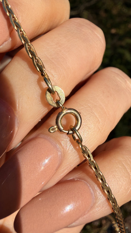 Vintage yellow 14K squared wheat chain, 15 inch