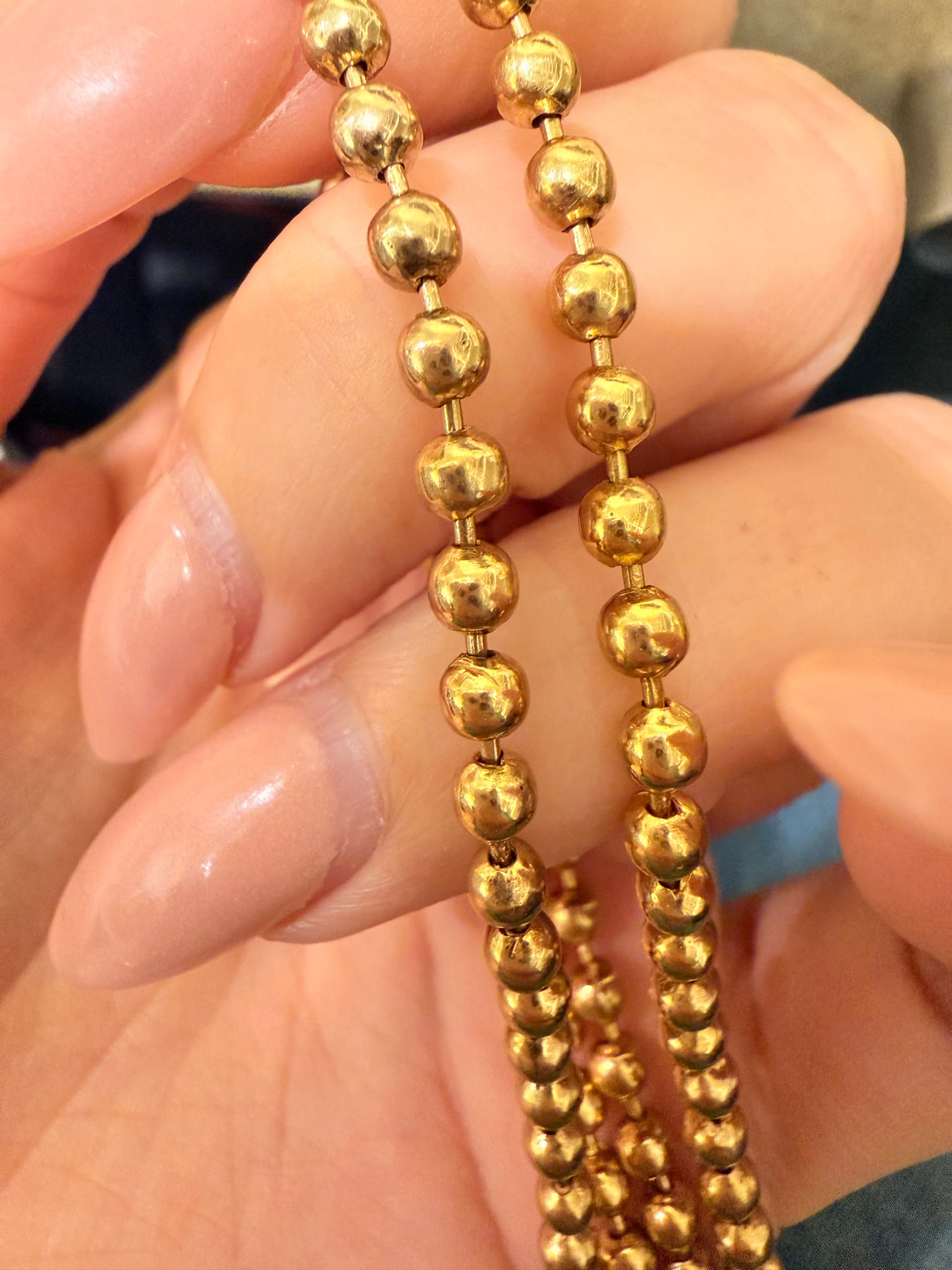 Vintage yellow 14K solid ball chain with screw clasp, 30 and 1/8 inch