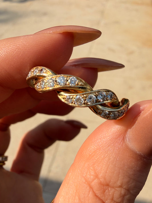 Vintage yellow 14K gold and approx .52 ctw diamond chunky twist ring, size 9.75