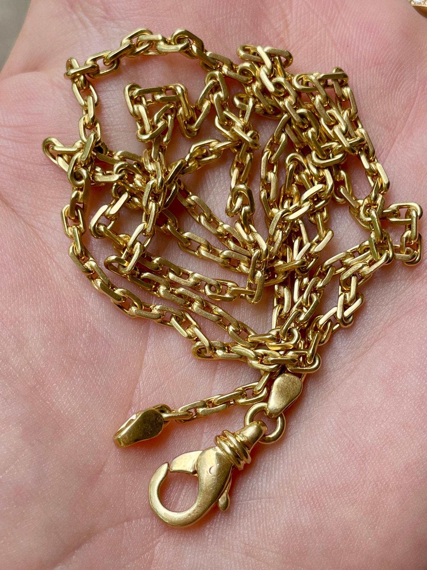 Vintage yellow 18K solid biker link chain with fancy lobster clasp, 24.5 inch