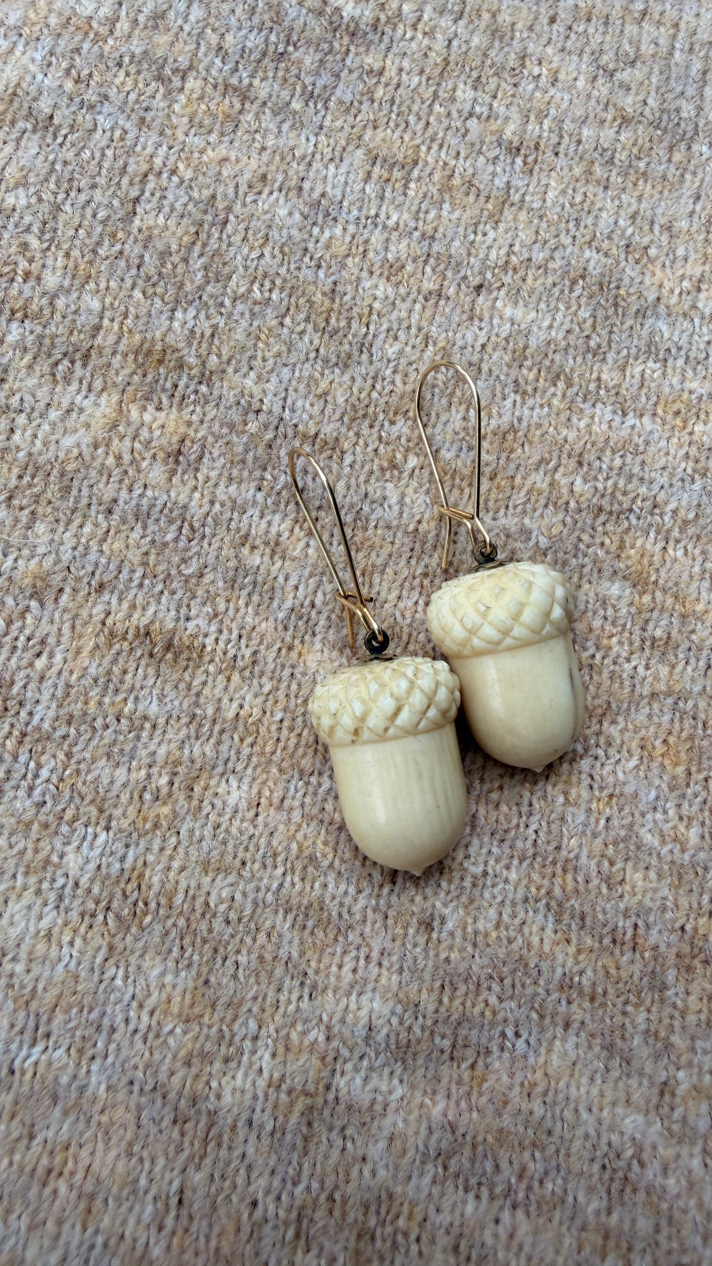 Antique Victorian carved acorns with 14K ear wires