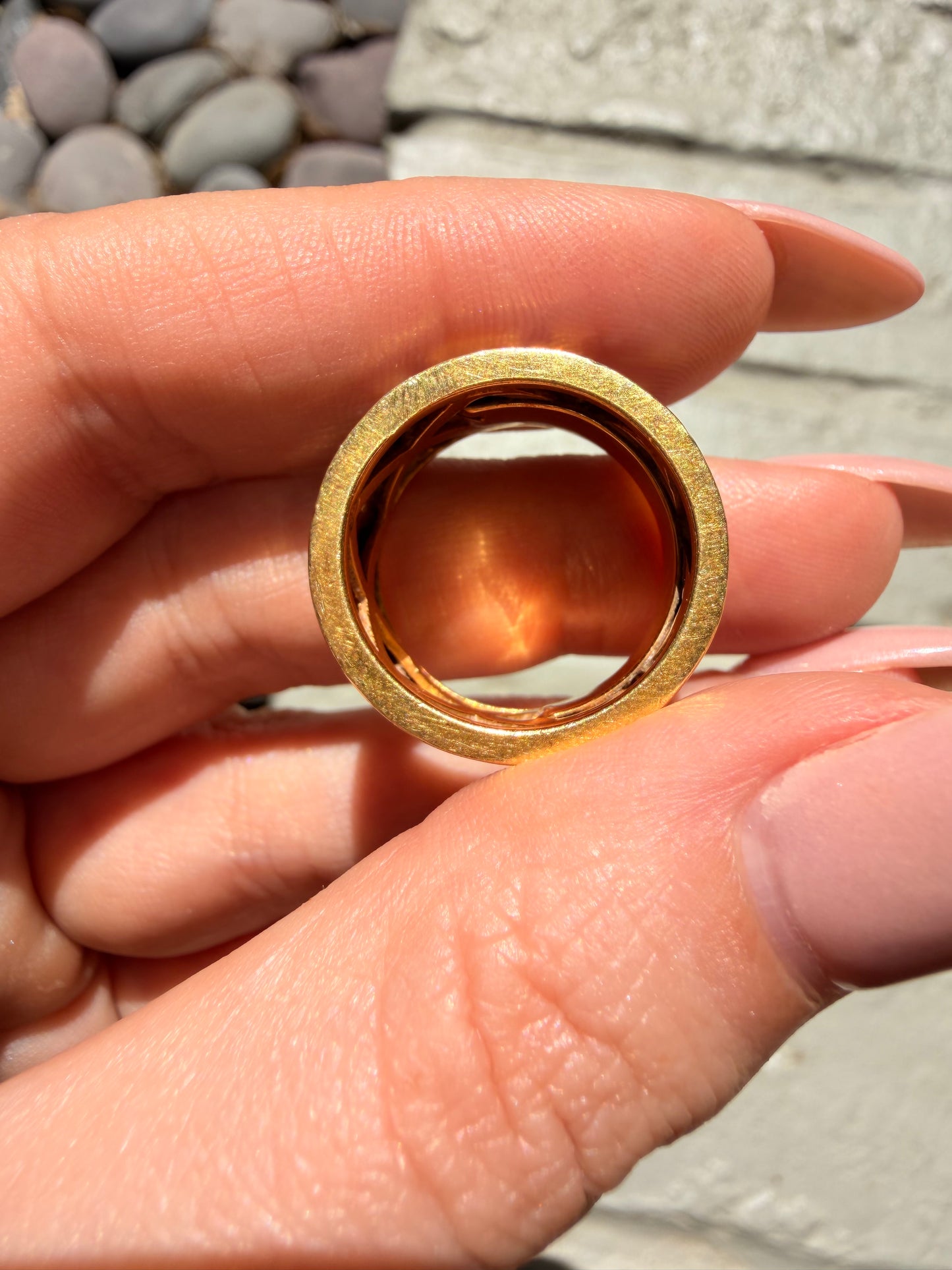 Vintage yellow 18K blue enamel and diamond grid eternity band, size 6.25-6.5