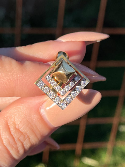 Vintage yellow 14K with other metal geometric approx .37 ctw diamond spinner ring, size 3.25