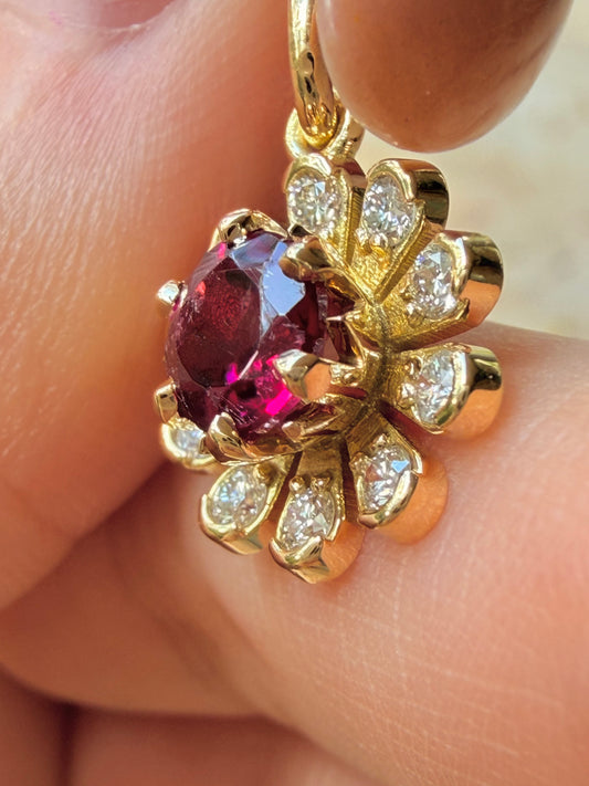 3GOG Natural Rubellite Tourmaline and Diamond Flower Pendant 18K - Oct 2026 drop