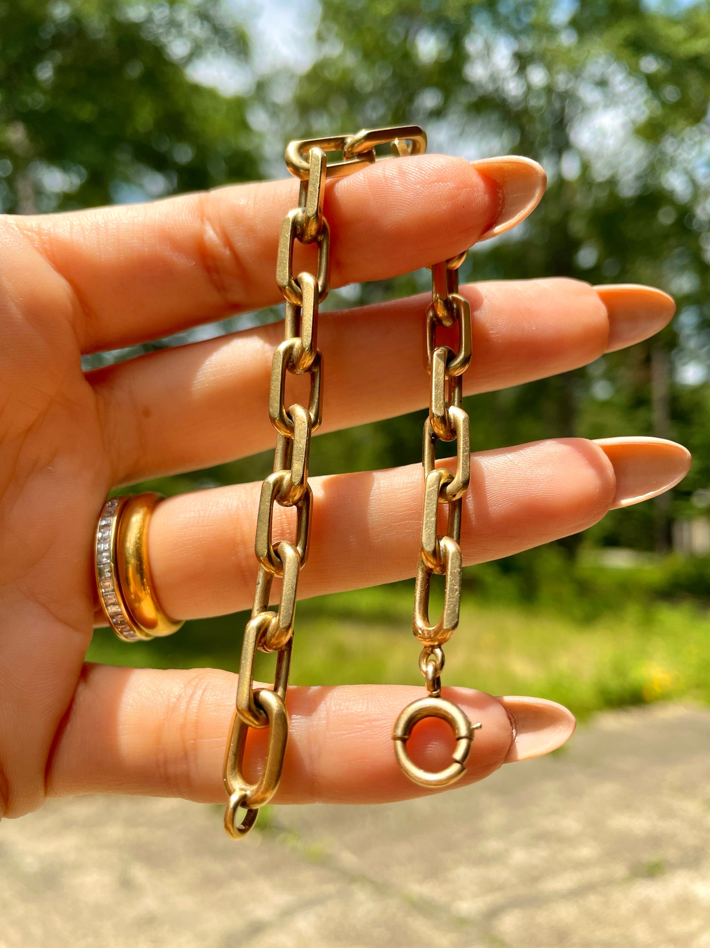 Vintage yellow 14K solid biker link bracelet, 7.5 inch and sizable