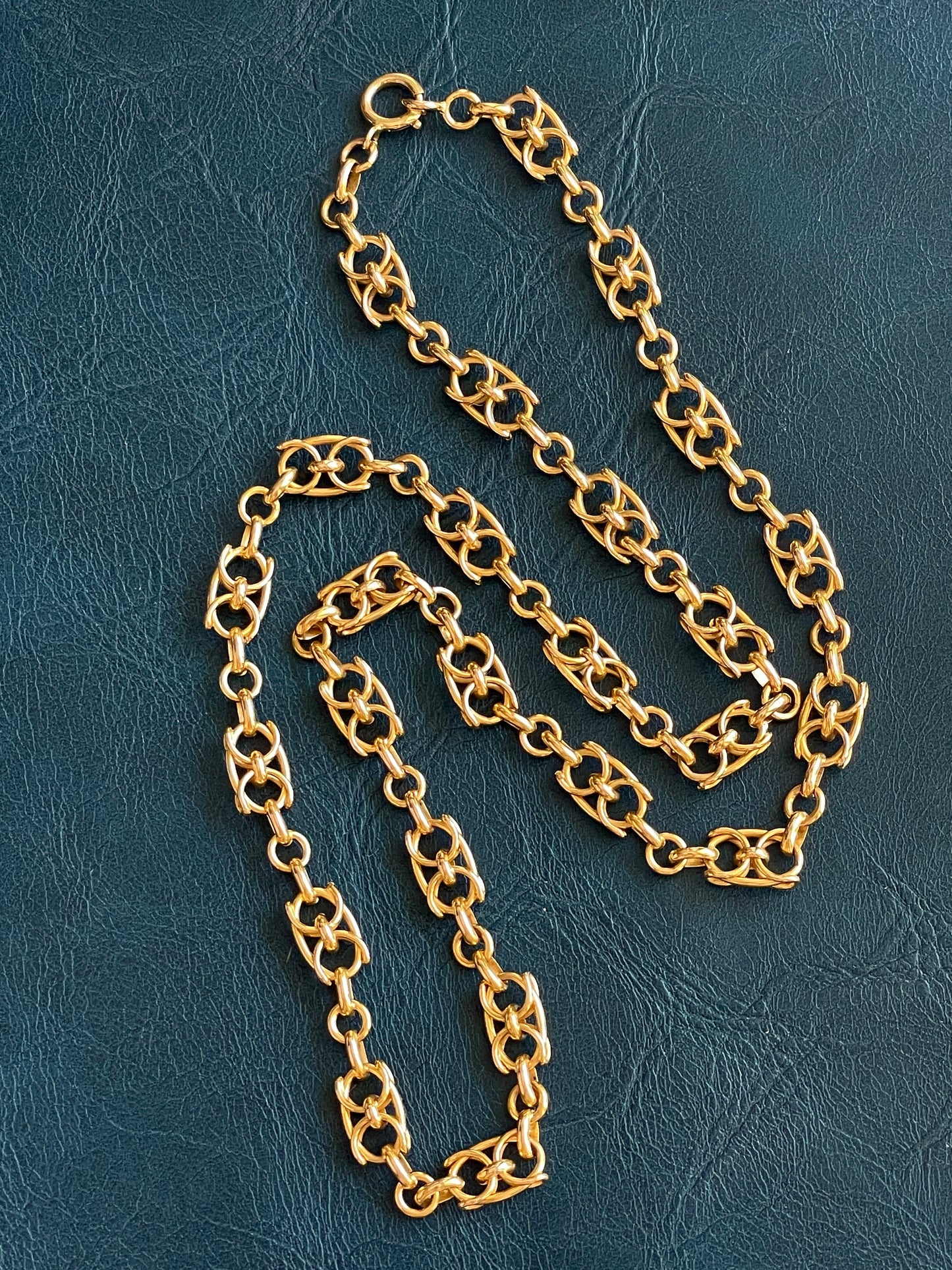 Antique French circa 1800s yellow 18K fancy mariner link chain, 20.5 inch adjustable