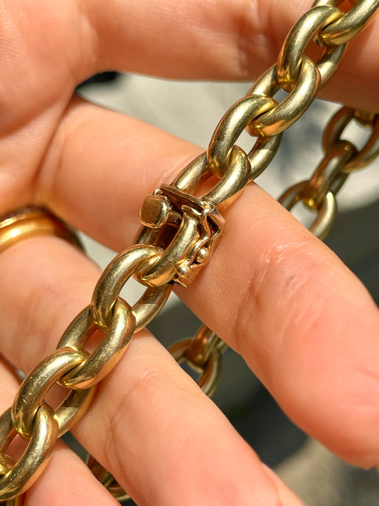 Vintage yellow 14K round cable link bracelet, 8.5 inch and sizable