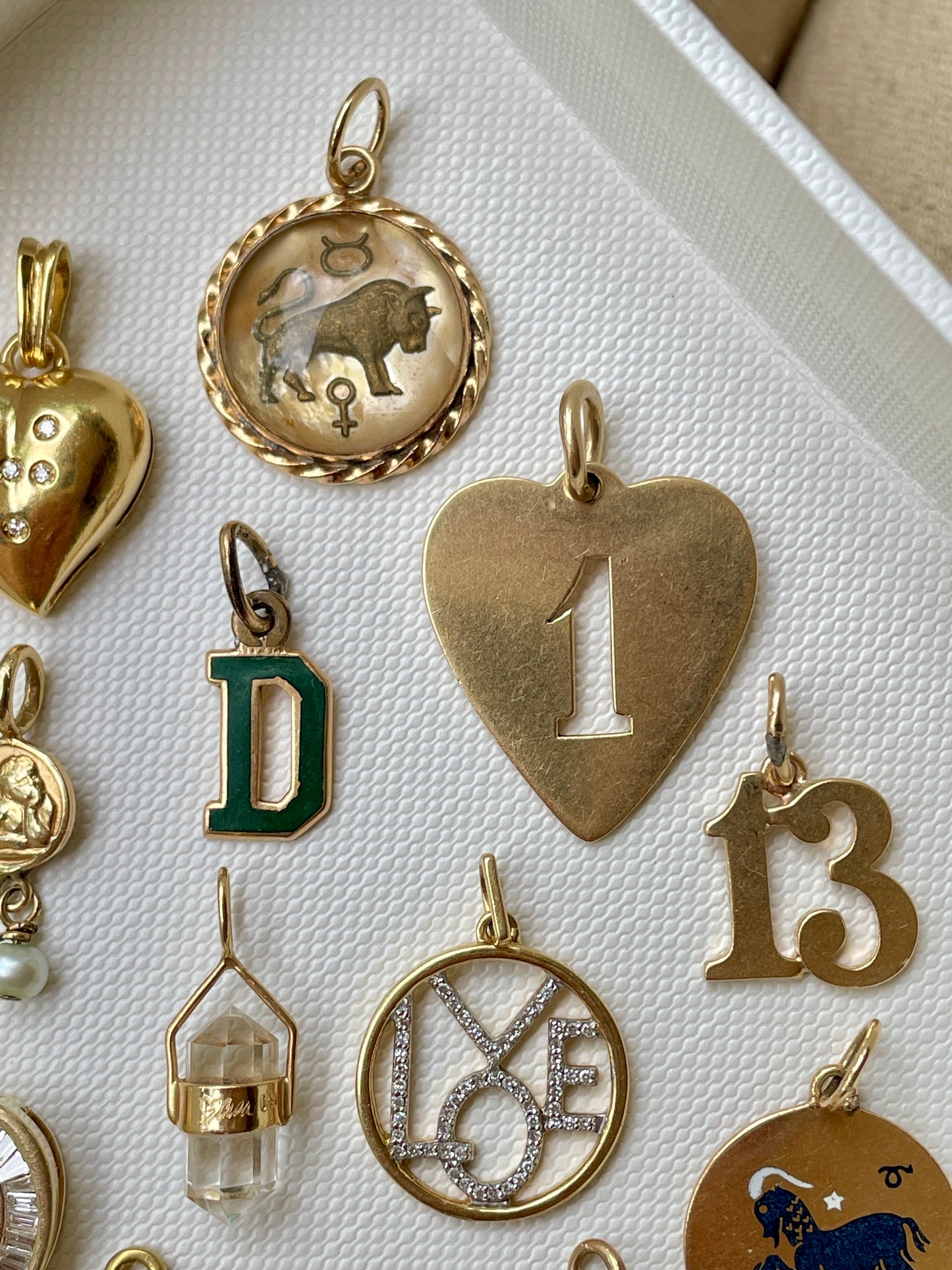 Vintage yellow 14K gold reverse crystal Taurus charm