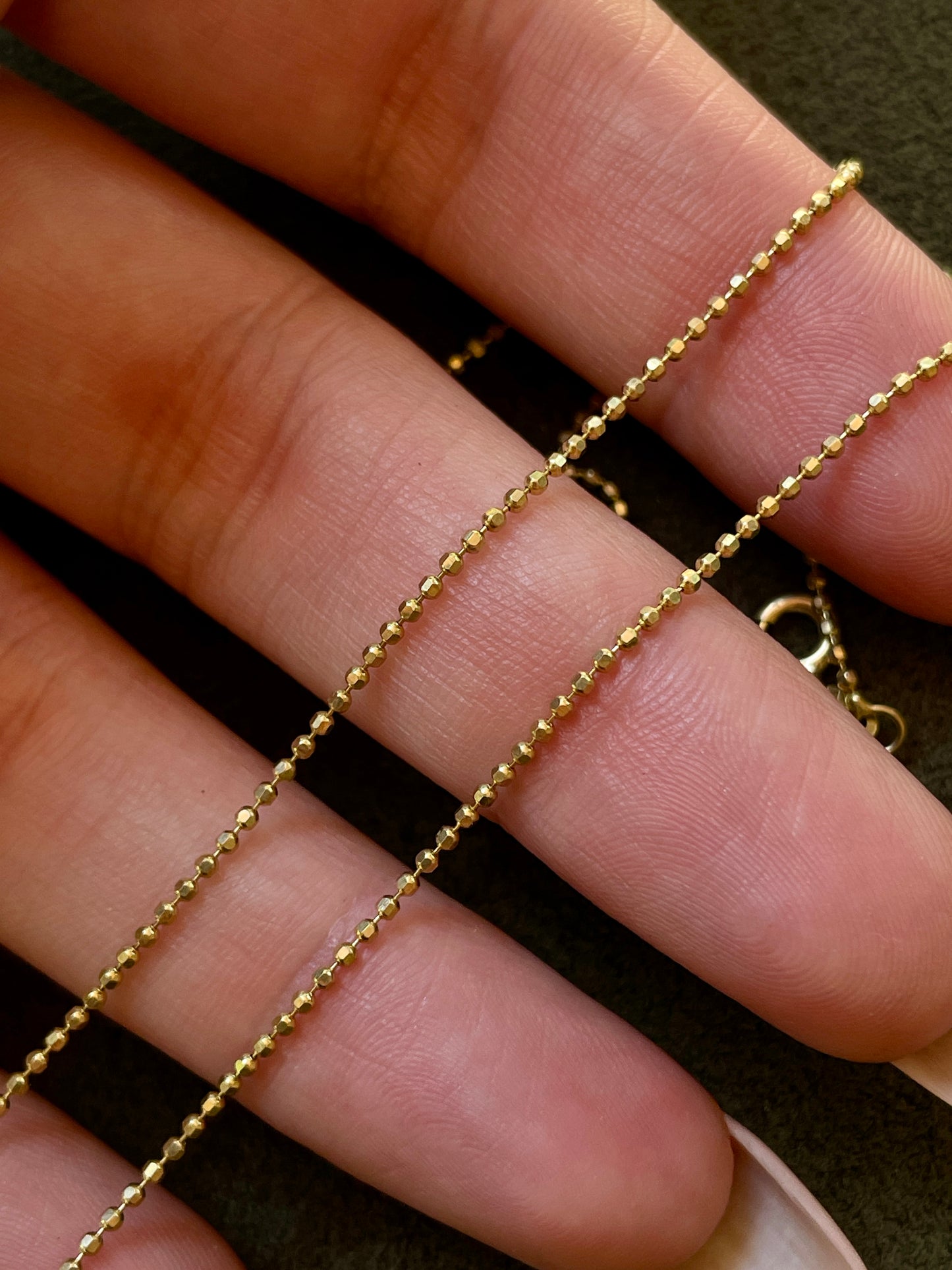 Vintage yellow 14K faceted mini ball link chain, 22 inch