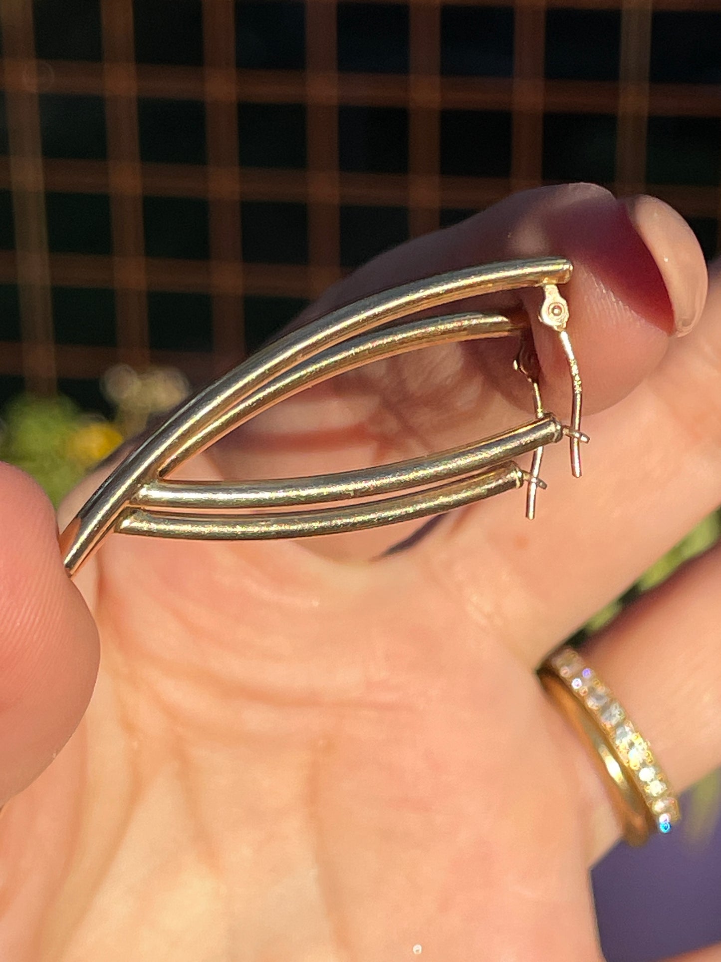 Vintage yellow 14K elongated tube hoops
