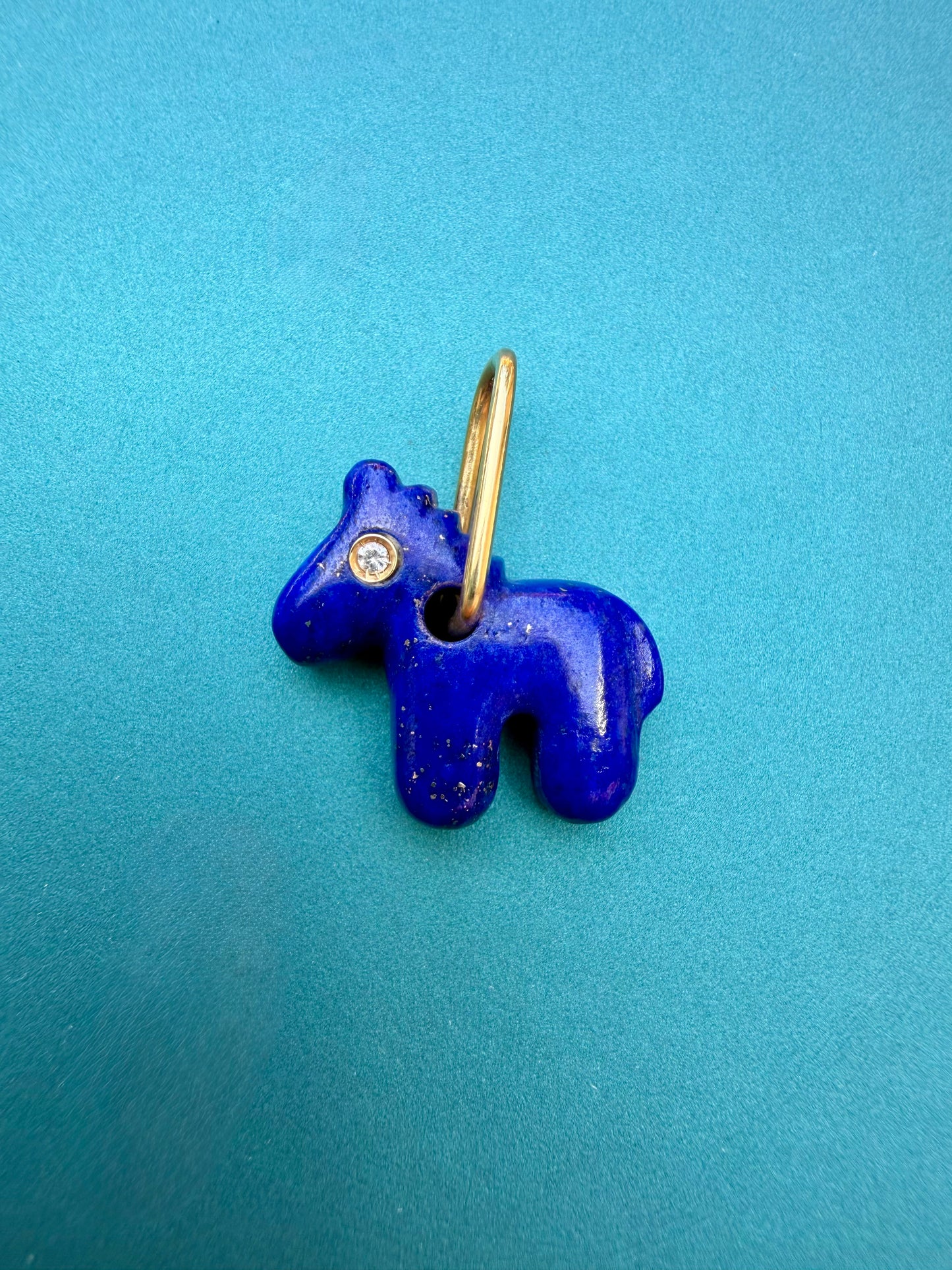 Vintage yellow 18K gold, lapis, and diamond horse charm