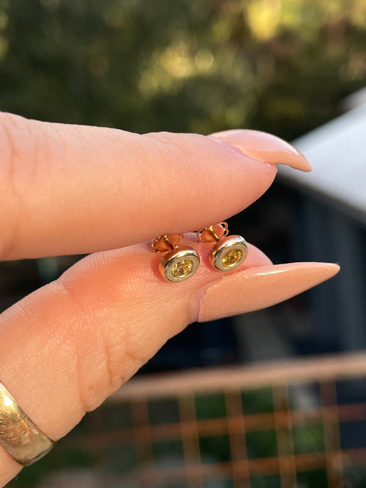 Vintage yellow 14K citrine round bezel earrings