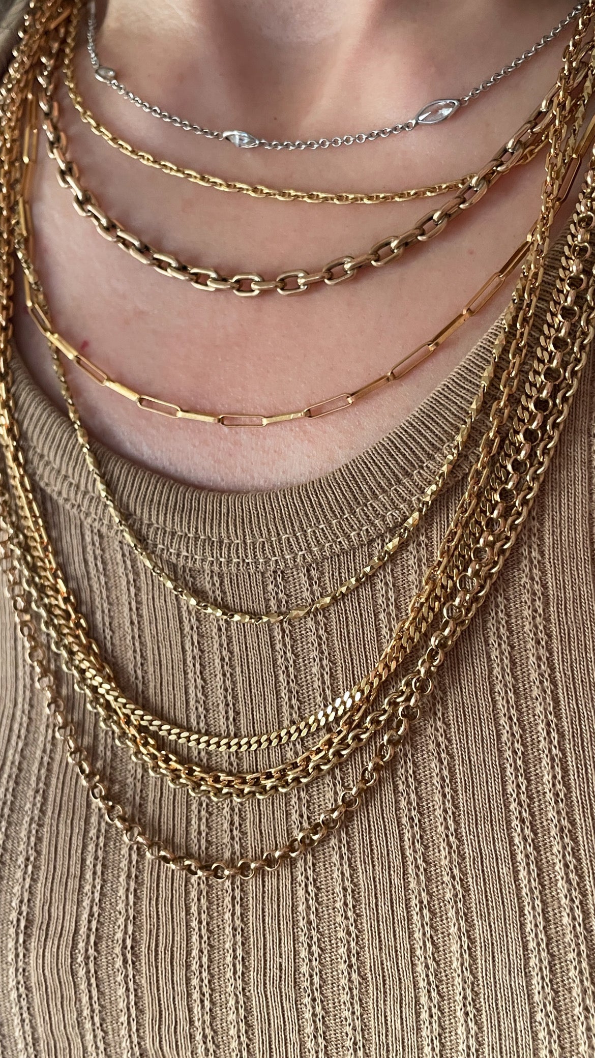 Antique rosy yellow 15K gold solid rolo link chain, 25 inch