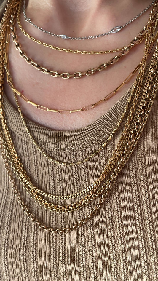 Antique rosy yellow 15K gold solid rolo link chain, 25 inch