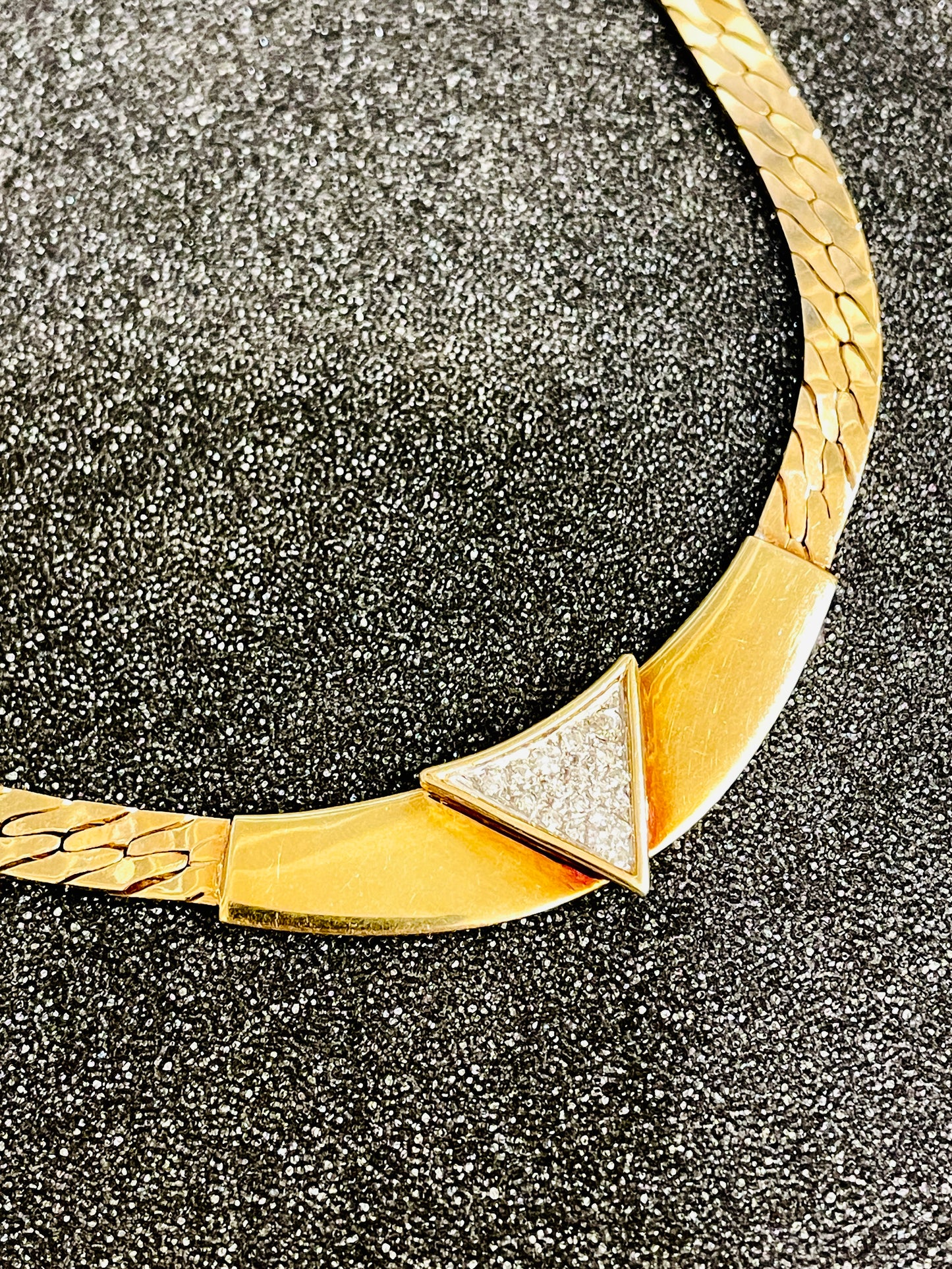 Vintage yellow 14K .2 ctw diamond triangle bar center chain, 17 inch