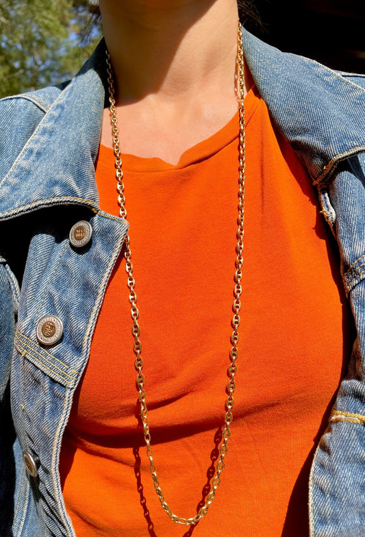 Vintage yellow 14K solid mariner chain, 35.25 inch