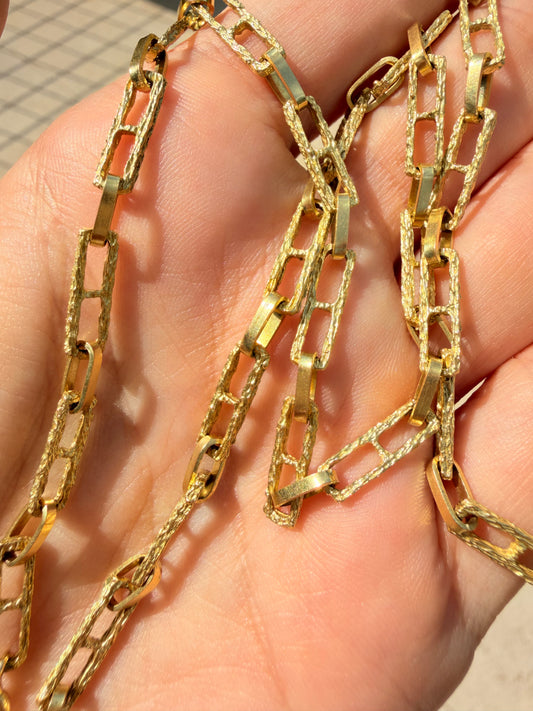Vintage yellow 18K textured geometric chain, 24 and 3/8 inch