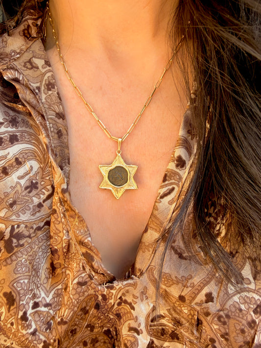 Vintage yellow 14K gold widows mite coin pendant
