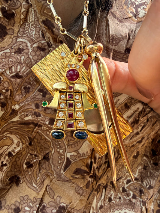 Vintage yellow 14K clothespin statement pendant
