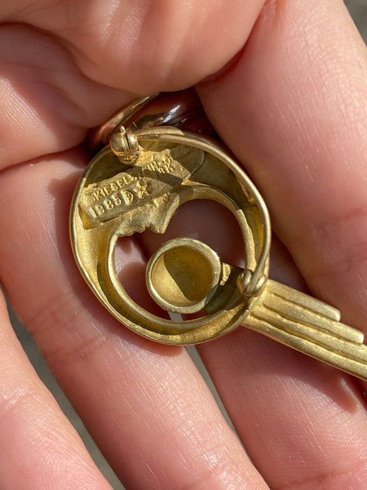 Vintage yellow 18K gold Kieselstein Cord 1985 Moon and Meteor pin, .9 inch