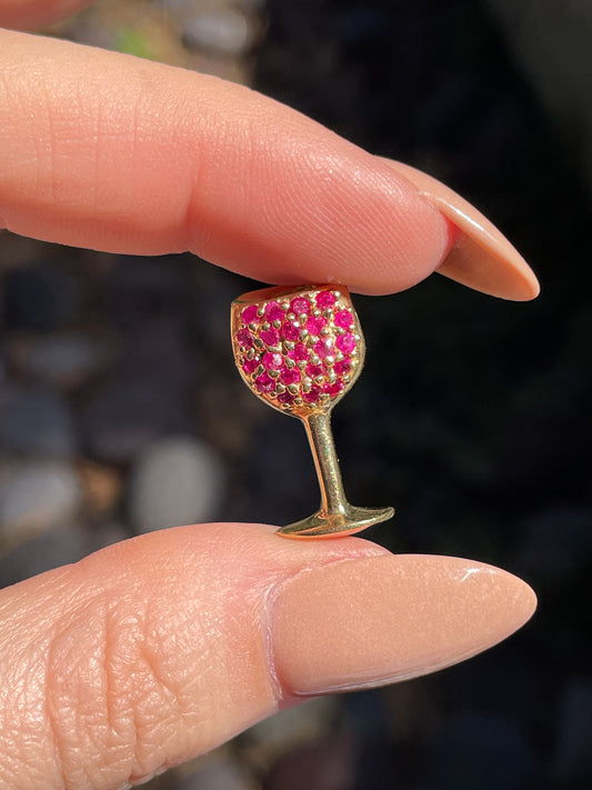 Vintage yellow 14K gold and .4 ctw ruby wine glass slider charm